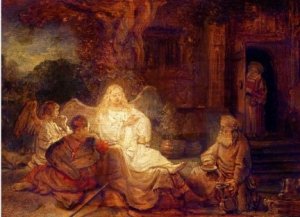 Abraham and the Angels by Rembrandt Van Rijn Oil Painting Reproduction