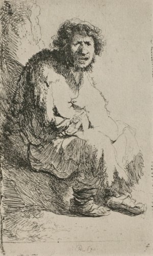 Beggar Sitting On a Hollock, with His Mouth Open by Rembrandt Van Rijn Oil Painting Reproduction