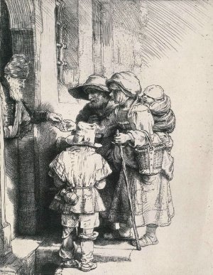 Beggars Receiving Alms at the Door of a House by Rembrandt Van Rijn Oil Painting Reproduction