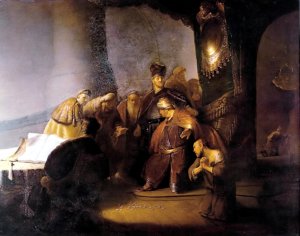 Judas Repentant, Returning the Pieces of Silver by Rembrandt Van Rijn Oil Painting Reproduction