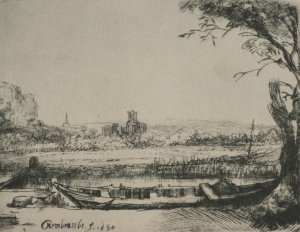 Landscape with a Canal and Large Boat by Rembrandt Van Rijn Oil Painting Reproduction