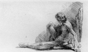 Nude Man Seated on the Ground with One Leg Extended by Oil Painting Reproduction