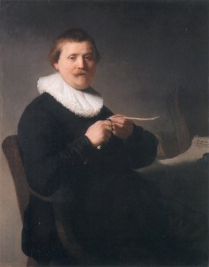 Portrait of a Man Sharpening a Pen by Oil Painting Reproduction