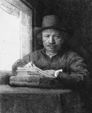 Rembrandt Drawing at a Window