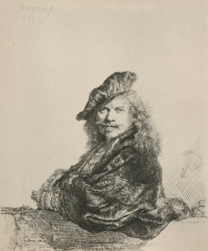 Rembrandt Leaning on a Stone Sill by Rembrandt Van Rijn Oil Painting Reproduction