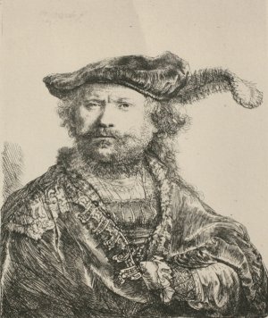 Rembrandt with Mezetin Cap and Feather by Rembrandt Van Rijn Oil Painting Reproduction