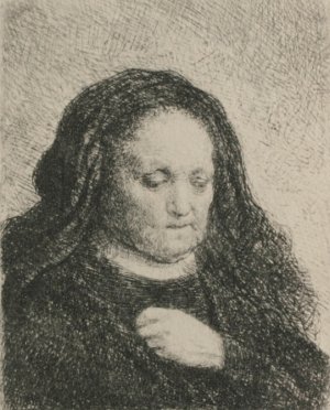 Rembrandt's Mother in a Black Dress, as Small Upright Print by Rembrandt Van Rijn Oil Painting Reproduction