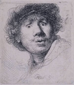 Self Portrait with a Cap, Openmouthed by Rembrandt Van Rijn Oil Painting Reproduction