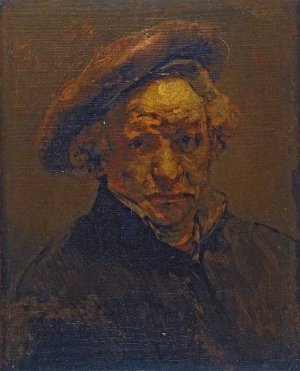 Self Portrait with Beret, Unfinished by Rembrandt Van Rijn Oil Painting Reproduction