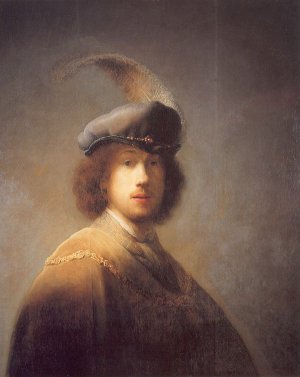 Self Portrait with Plumed Beret by Rembrandt Van Rijn Oil Painting Reproduction