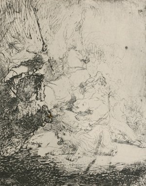 Small Lion Hunt with a Lioness by Rembrandt Van Rijn Oil Painting Reproduction