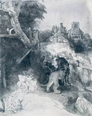 St Jerome Reading in an Italian Landscape by Rembrandt Van Rijn Oil Painting Reproduction