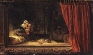 The Holy Family with a Curtain by Oil Painting Reproduction