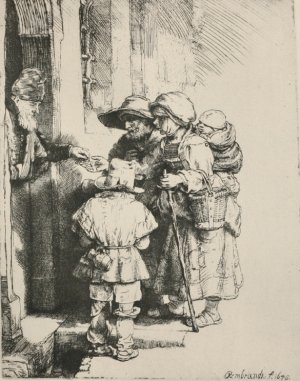 Three Beggars at the Door of a House by Rembrandt Van Rijn Oil Painting Reproduction