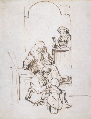 Three Women and a Child at the Door by Rembrandt Van Rijn Oil Painting Reproduction