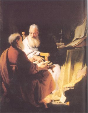 Two Old Men Disputing St Peter and St Paul by Rembrandt Van Rijn Oil Painting Reproduction