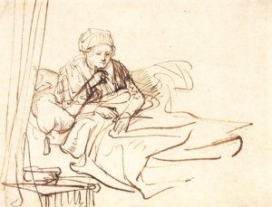 Woman Sitting Up in Bed by Rembrandt Van Rijn Oil Painting Reproduction