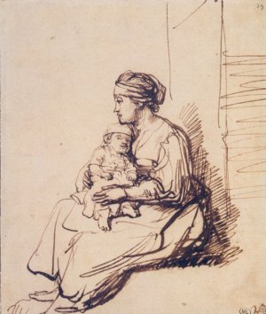 Woman with a Little Child on Her Lap by Rembrandt Van Rijn Oil Painting Reproduction