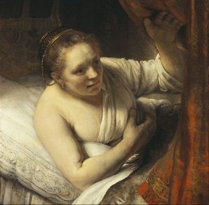 Young Woman in Bed also known as Sarah Waiting for Tobias by Rembrandt Van Rijn Oil Painting Reproduction