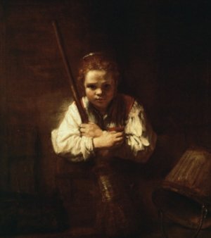 Young Woman with a Broom by Rembrandt Van Rijn Oil Painting Reproduction